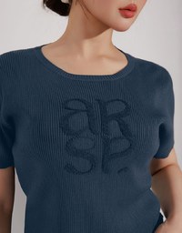 Crop Ribbed Knit Top with AIR SPACE Logo Embroidered