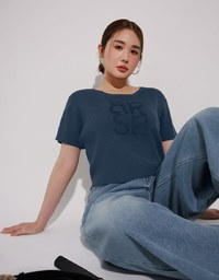 Crop Ribbed Knit Top with AIR SPACE Logo Embroidered