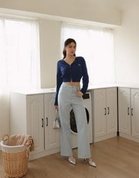 Preppy School Girl Basic Flower Long Sleeve Cardigan Knit Top