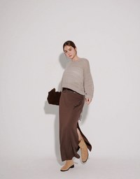 Sheer Striped Knit Relaxed Fit Long Sleeve Sweater