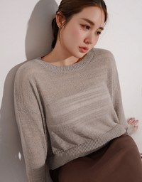 Sheer Striped Knit Relaxed Fit Long Sleeve Sweater