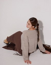 Sheer Striped Knit Relaxed Fit Long Sleeve Sweater