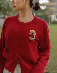 【DINOTAENG】Embroidered Button-Down Knit Cardigan