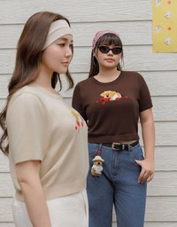 【DINOTAENG】Graphic Short Sleeve Knit Crop Top