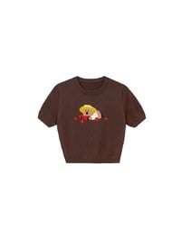 【DINOTAENG】Graphic Short Sleeve Knit Crop Top