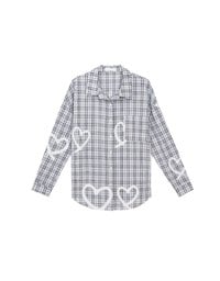 Oversized Graffiti Heart Plaid Long Sleeve Shirt Blouse