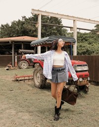 Oversized Graffiti Heart Plaid Long Sleeve Shirt Blouse