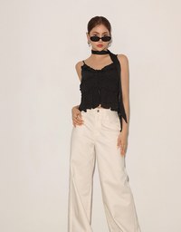 Ruffle Trim Polka Dot Spaghetti Strap Camisole Top