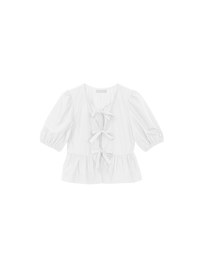 Puff Sleeve Bow Tie Peplum Hem Crop Top