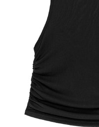 Sheer Mock Neck Sleeveless Tank Top with Side Ruching