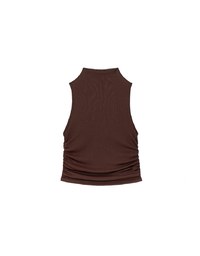 Sheer Mock Neck Sleeveless Tank Top with Side Ruching