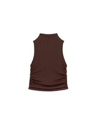 Sheer Mock Neck Sleeveless Tank Top with Side Ruching