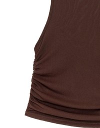 Sheer Mock Neck Sleeveless Tank Top with Side Ruching
