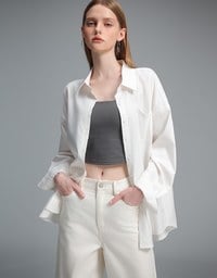 【Stain Resistant】Oversized Pocket Detail Button Down Shirt Blouse