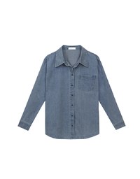 【DINOTAENG】Oversized Denim Shirt with Iron-On Embroidery Patches