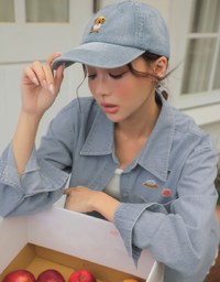 【DINOTAENG】Oversized Denim Shirt with Iron-On Embroidery Patches