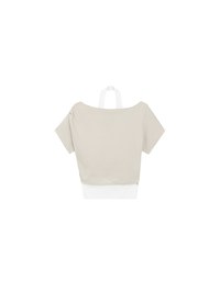 Faux 2 Piece Off Shoulder Contrast Hem Knit Crop Top