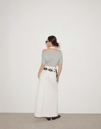 Faux 2 Piece Off Shoulder Contrast Hem Knit Crop Top