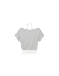 Faux 2 Piece Off Shoulder Contrast Hem Knit Crop Top