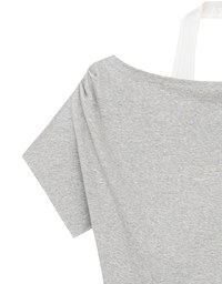 Faux 2 Piece Off Shoulder Contrast Hem Knit Crop Top