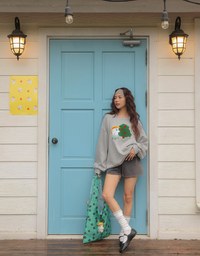 【DINOTAENG】Fluffy Embroidery Graphic Sweatshirt