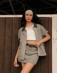 High Waisted Wash Jeans Denim A Line Mini Skirt