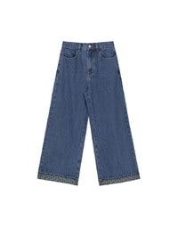 【DINOTAENG】Embroidered Graphic Wide-Leg Denim Jeans