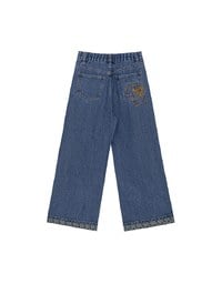 【DINOTAENG】Embroidered Graphic Wide-Leg Denim Jeans