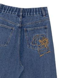 【DINOTAENG】Embroidered Graphic Wide-Leg Denim Jeans