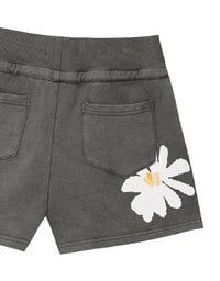 【DINOTAENG】Sweat Shorts With Daisy Graphic & Elastic Waistband