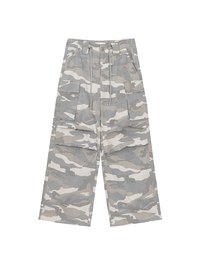 Drawstring Waist Wide Leg Cargo Pants (Camo Print/Leopard Print)