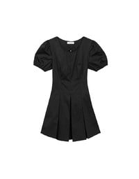 Drawstring Back Cut Out Puff Sleeve Pleated Mini Dress