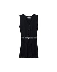Button Front V Neck Knit Pleated Cami Dress