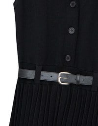 Button Front V Neck Knit Pleated Cami Dress