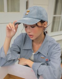 【DINOTAENG】Retro Embroidery Washed Denim Baseball Cap