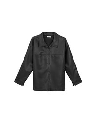 Classic Collar Faux Leather Snap Button Oversized Jacket