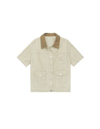 Contrast Collar Short Sleeve Jeans Denim Jacket