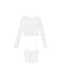 Sheer Mesh Long Sleeve Cardigan with Matching Floral Print Padded Crop Cami Top Set Wear