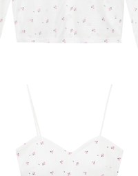 Sheer Mesh Long Sleeve Cardigan with Matching Floral Print Padded Crop Cami Top Set Wear