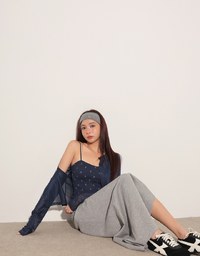 Sheer Mesh Long Sleeve Cardigan with Matching Floral Print Padded Crop Cami Top Set Wear