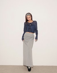 Sheer Mesh Long Sleeve Cardigan with Matching Floral Print Padded Crop Cami Top Set Wear