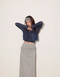 Sheer Mesh Long Sleeve Cardigan with Matching Floral Print Padded Crop Cami Top Set Wear