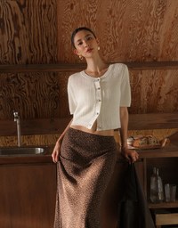 Round Neck Ribbed Knit Button Up Cardigan Top