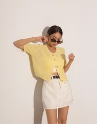 Round Neck Ribbed Knit Button Up Cardigan Top