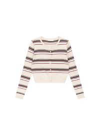 Contrast Striped Knit Button Up Cropped Cardigan