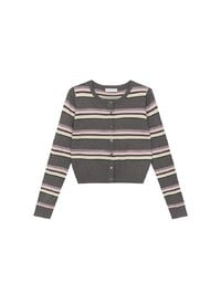 Contrast Striped Knit Button Up Cropped Cardigan