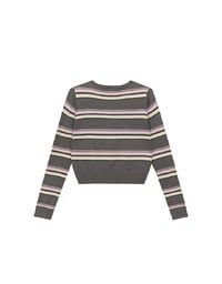 Contrast Striped Knit Button Up Cropped Cardigan