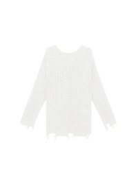 Distressed Hem Open Knit Pullover Sweater