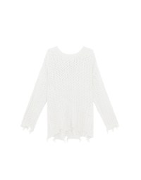 Distressed Hem Open Knit Pullover Sweater