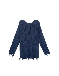 Distressed Hem Open Knit Pullover Sweater